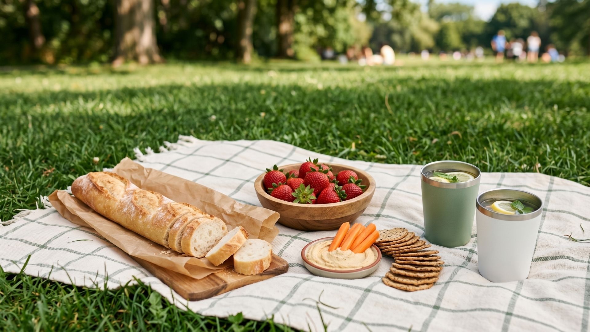 Family picnic spread on a blanket outdoors